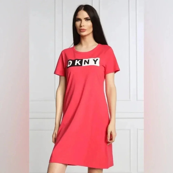 Dkny Women Sport Cotton Logo T-Shirt Pink Dress NWT - Picture 1 of 3